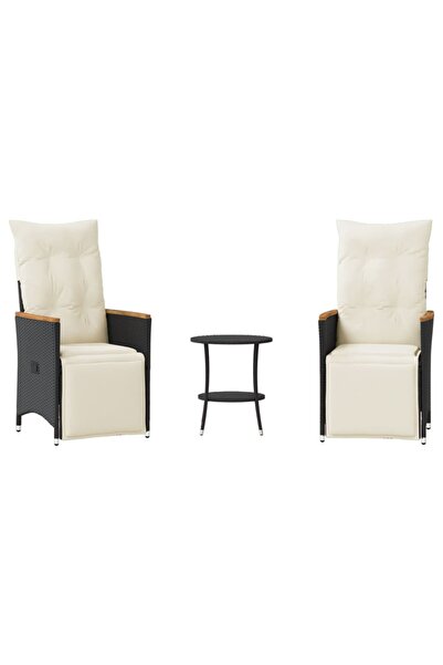 vidaxl Set bistro cu perne, 3 piese, negru, poliratan