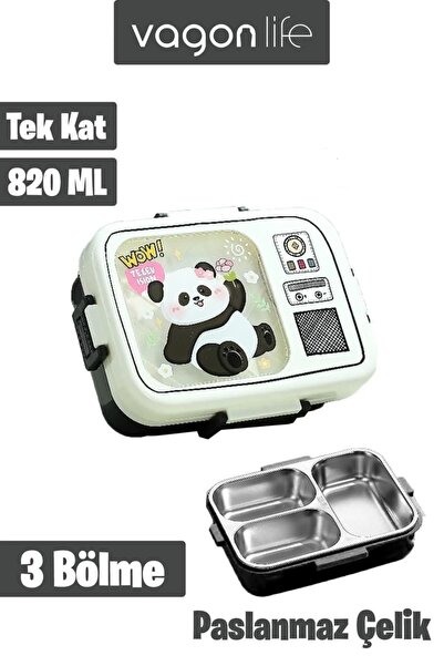 Vagonlife Paslanmaz Çelik Desenli Beslenme Kutusu - 820 ml Renkli ve Eğlencel...