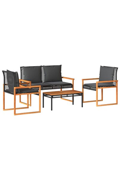 vidaxl Set mobilier relaxare grădină 4 piese cu perne poliratan negru