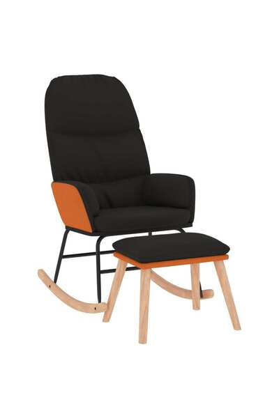 vidaxl Scaun balansoar cu taburet, negru, textil