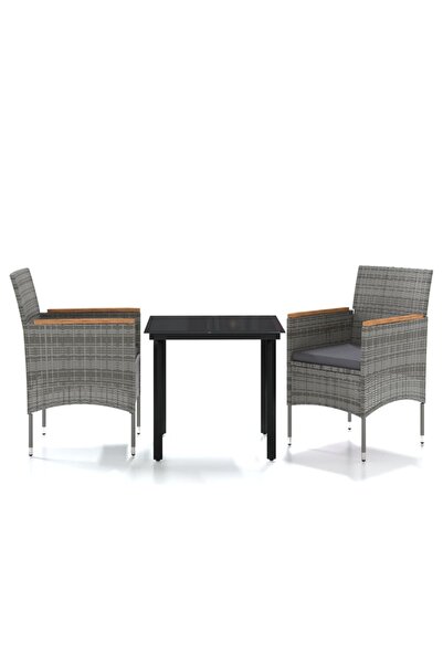 vidaxl Set mobilier de grădină, cu perne, 3 piese, gri și negru