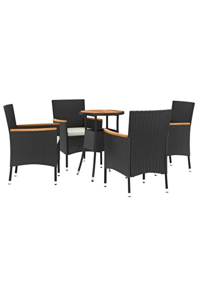 vidaxl Set bistro de grădină cu perne, 5 piese, negru, poliratan