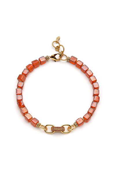 Mon Reve Bruna Zirkon Charm Altın Kaplama Cam Boncuk Kolye