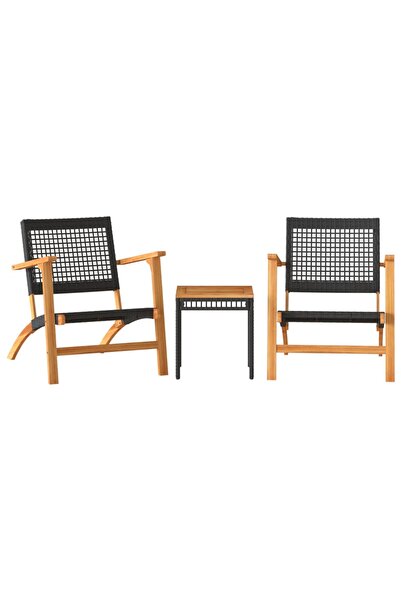vidaxl Set mobilier bistro, 3 piese, poliratan negru/lemn de acacia