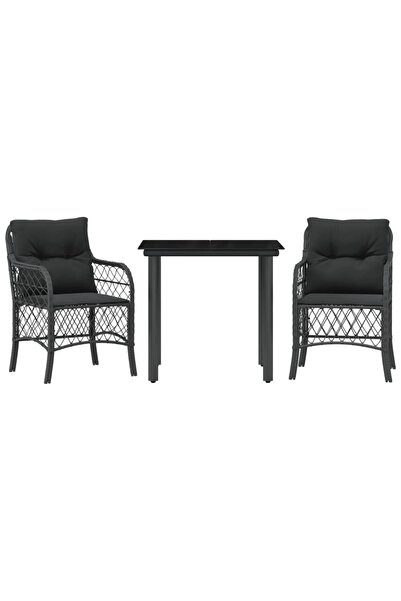 vidaxl Bistro set with cushions, 3 pieces, black, polyrattan