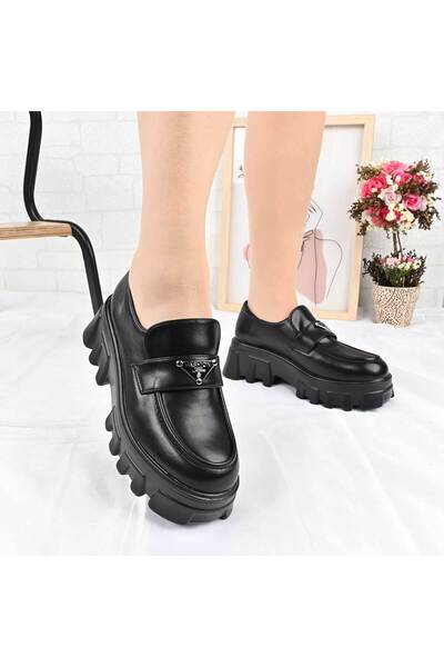 Tmall Pantofi casual de damă, Platformă, - piele, P1302-1, Negru