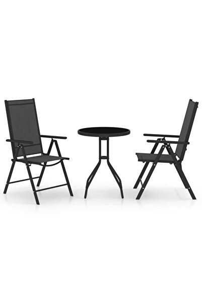 vidaxl Set mobilier bistro, 3 piese, negru, aluminiu și textilenă