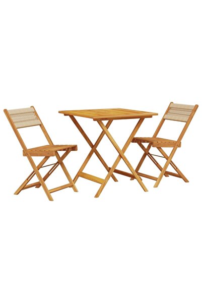 vidaxl Set mobilier bistro, 3 piese, bej, polipropilenă și lemn masiv