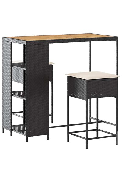 vidaxl Set mobilier bar de grădină cu perne, 3 piese, negru, poliratan