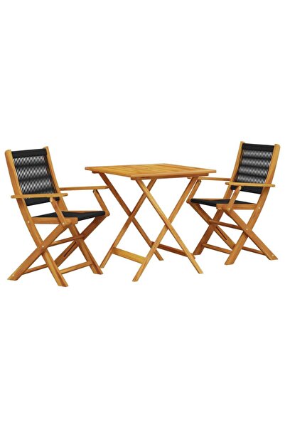 vidaxl Set mobilier bistro, 3 piese, negru, polipropilenă lemn masiv