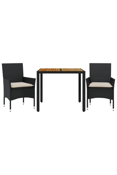 vidaxl Set mobilier grădină perne 3 piese negru poliratan/lemn acacia