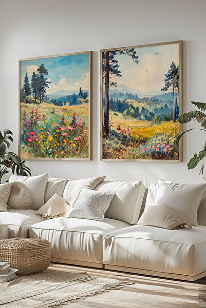 STARYUNA Set de pictură cu două piese, cu cadru din lemn, cu peisaj floral și...