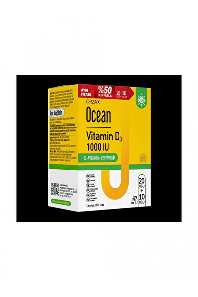 Orzax Ocean Vitamin D3 Sprey 1000 IU 20 ml + 10 ml - %50 Daha Fazla