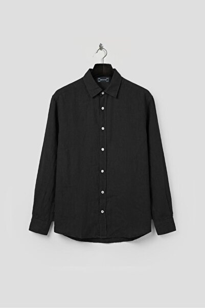 GIESTO قميص أسود كبير الحجم منسدل K كتان