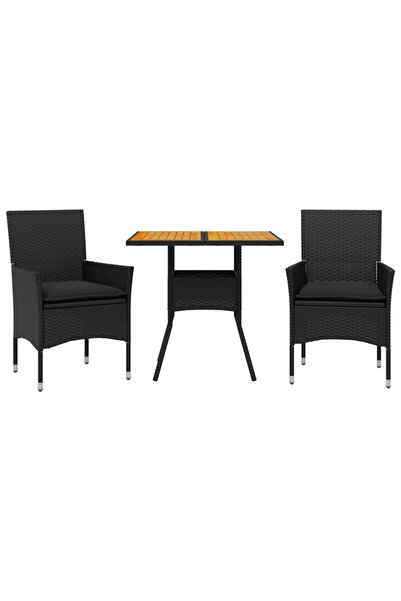 vidaxl Set mobilier grădină perne 3 piese negru poliratan/lemn acacia
