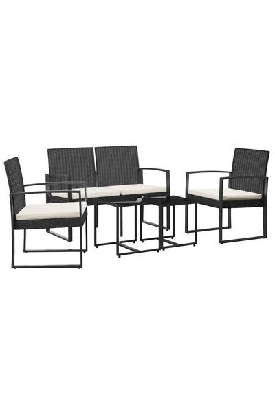 vidaxl Set mobilier de grădină cu perne, 5 piese, negru, PP ratan