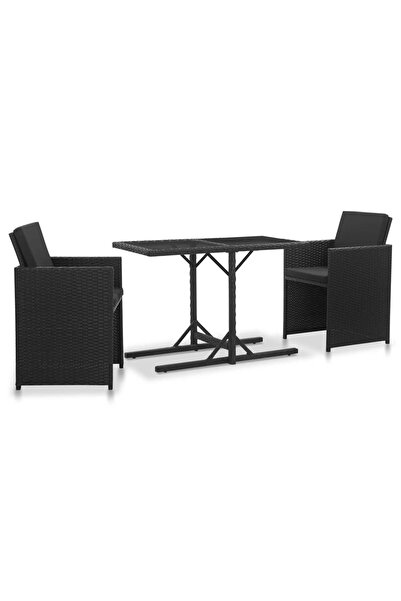 vidaxl Set mobilier de exterior cu perne, 3 piese, negru, poliratan
