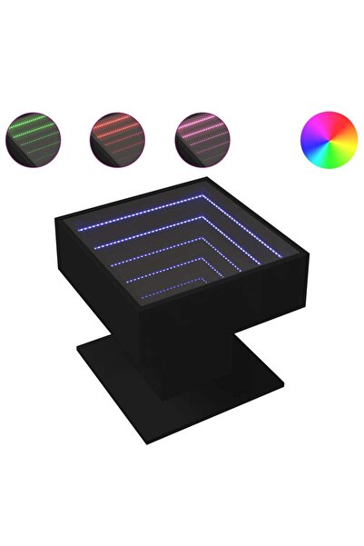 vidaxl Măsuță de cafea cu LED, negru, 50x50x45 cm, lemn prelucrat