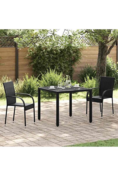 vidaxl Dining Chair | Set of 2 | Black | PE rattan and powder-coated steel