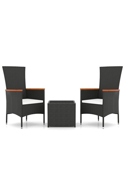 vidaxl Set șezlonguri grădină, 3 piese, negru, poliratan&oțel