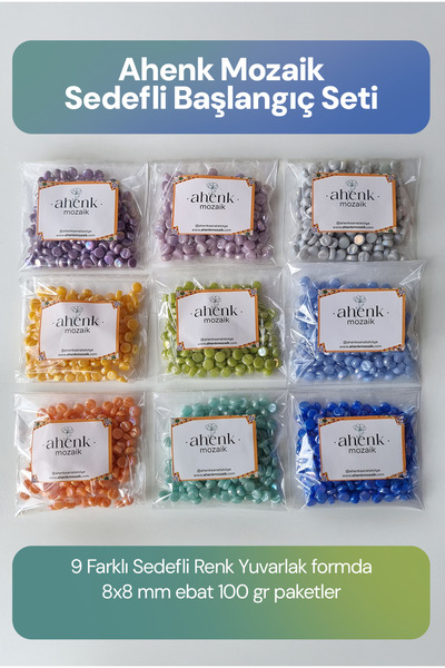 Sanatsal Cam Mozaik Taşı Sedefli Yuvarlak Seti (8x8 mm 9 çeşit 100'grlık paketler)