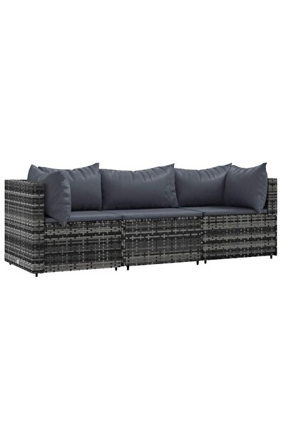 vidaxl Set mobilier de grădină cu perne, 3 piese, gri, poliratan