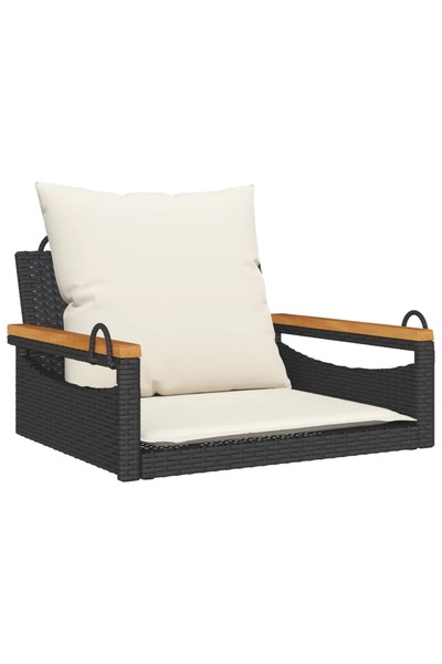 vidaxl Bancă de balansoar cu perne, negru, 63x62x40 cm, poliratan