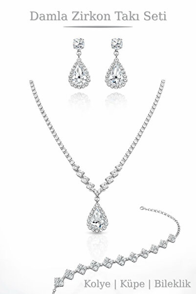 HUBANN Zircon Stone Waterway Jewelry Set Necklace Earrings Bracelet Bridal En...