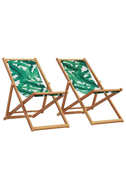 vidaxl Scaune de plajă pliabile 2 buc model frunze, textil/lemn masiv