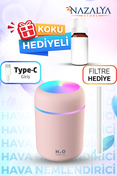Nazalya 300ml Araç Içi Usb Kablolu Oto Kokusu Hava Nemlendirici Pembe- Koku Hediyeli