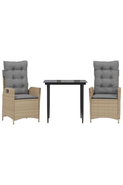 vidaxl Garden furniture set with cushions, 3 pieces, beige, polyrattan