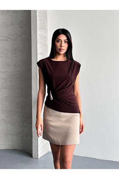 MİSSTİX Women's Off Shoulder Padded Shoulders Zero Sleeve Blouse