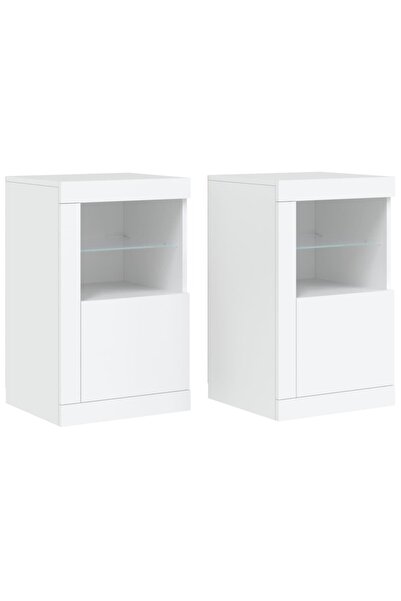 vidaxl Dulapuri laterale cu lumini LED 2 buc. alb lemn prelucrat