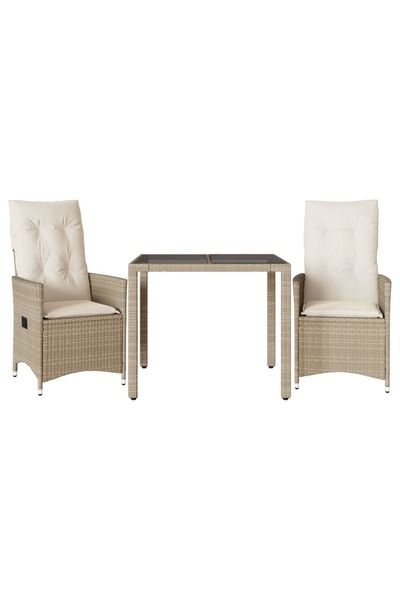 vidaxl Set bistro cu perne, 3 piese, bej, poliratan