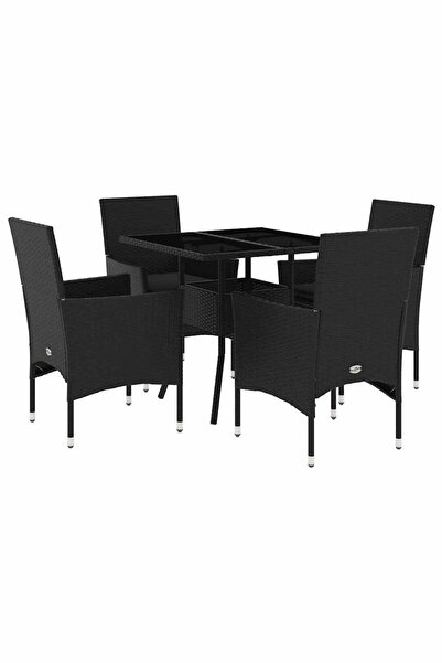 vidaxl Set mobilier de grădină cu perne 5 piese negru poliratan&sticlă