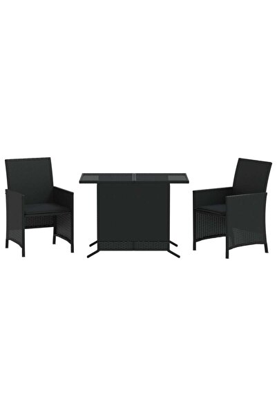 vidaxl Set bistro cu perne, 3 piese, negru, poliratan
