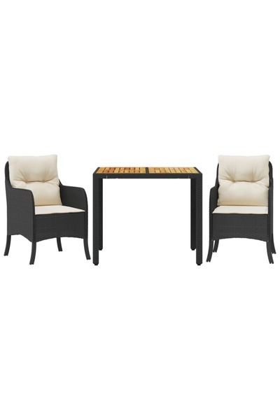 vidaxl Set mobilier de grădină cu perne, 3 piese, negru, poliratan