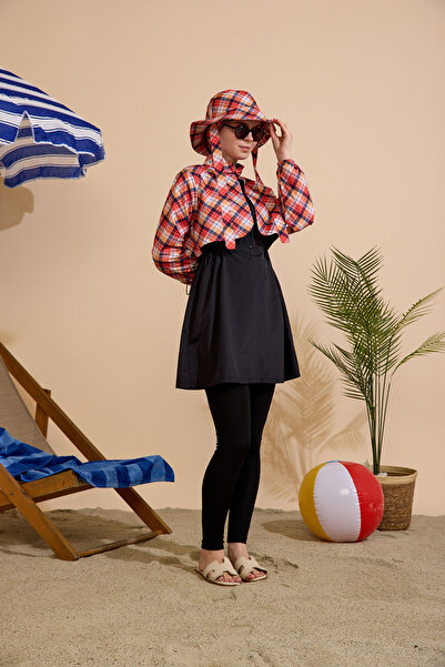 GAVLİA Women's Hijab Swimsuit Set of 5 - Half Zipper Closure..