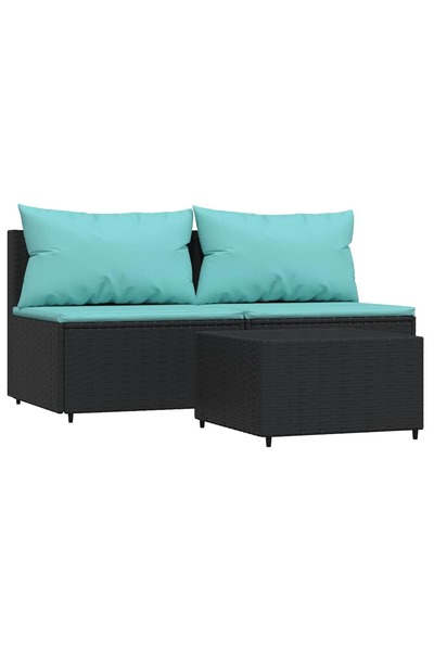 vidaxl Set mobilier de grădină cu perne, 3 piese, negru, poliratan