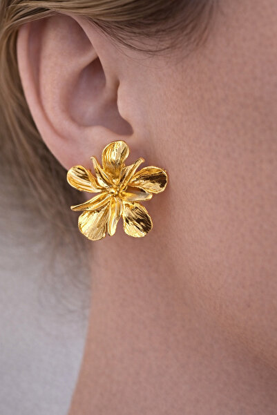Takıtolia Wflora Gold Colorful Layered Flower Figured Stylish Design Gold Ear...