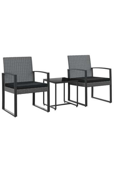 vidaxl Set mobilier de grădină cu perne, 3 piese, gri închis, PP ratan