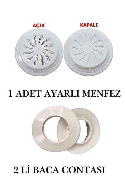 ZFS Ayarlı Doğalgaz Cam Menfezi Beyaz 1 Adet, Doğalgaz Kombi Baca Contası 2 L...