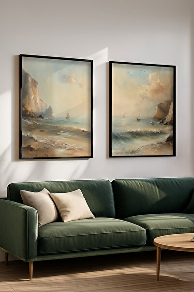 STARYUNA Set de pictură pentru două persoane, cu ramă din lemn negru, cu vede...