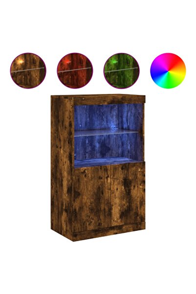vidaxl Servantă cu lumini LED, stejar fumuriu, 60,5x37x100 cm