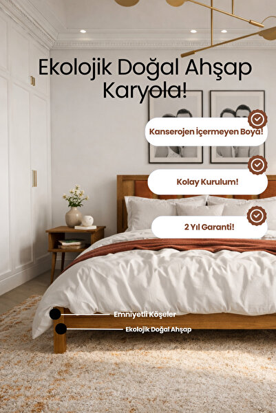 RENAZZO Orion Kiremit Puflu Başlık Masif Ahşap Karyola - Kiremit Rengi Puflu ...