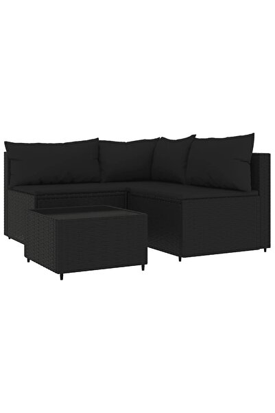 vidaxl Set mobilier relaxare grădină 4 piese cu perne poliratan negru