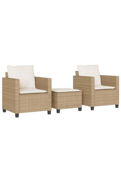 vidaxl Set bistro cu perne, 3 piese, bej, poliratan