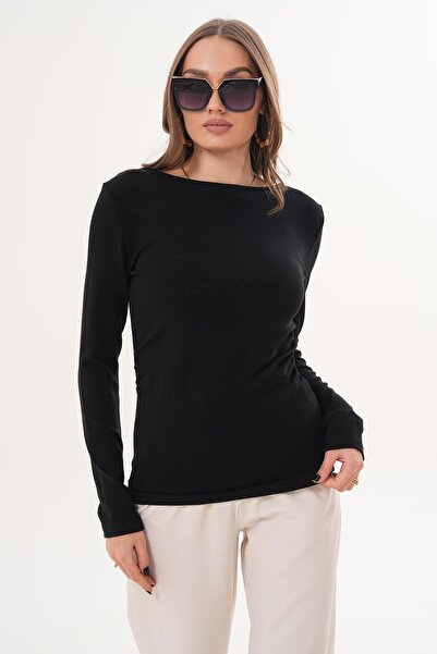 ŞİMAL Women's Side Ruched Detail Boat Neck Blouse 260276 -