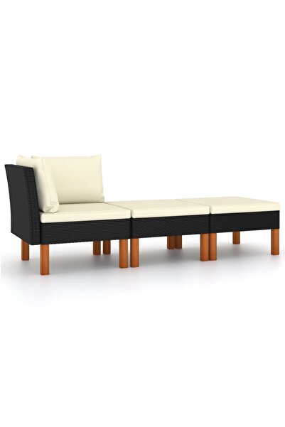 vidaxl Set mobilier grădină, 3 piese, poliratan & lemn masiv eucalipt