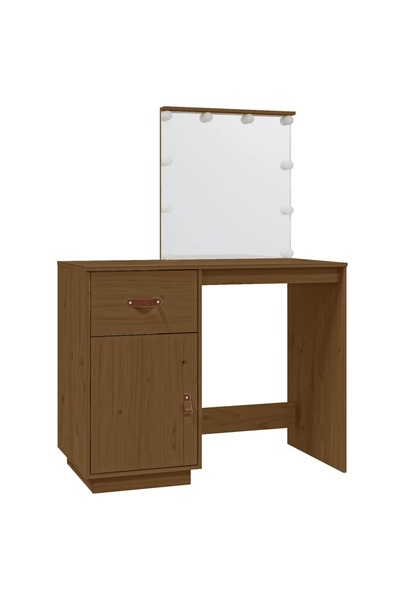 vidaxl Măsuță de toaletă LED maro miere, 95x50x133,5 cm lemn masiv pin